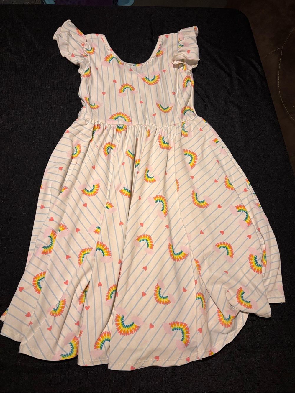 Dot Dot Smile Cream Rainbow & Pink Heart Stripe Girls Dress